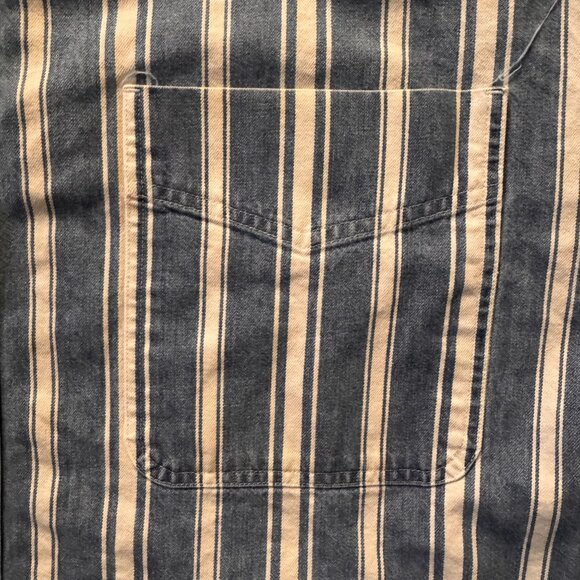 Lands End‎ Brush Popper Shirt Mens XL Striped Long Sleeve Cotton Thick Workwear - Picture 3 of 7